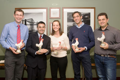 Winners of the business development event Team Orange consisting of Matthew Godfrey, Faccenda, UK; Luis Vera Kellet, Aviagen Asia Team; Claire Hook, P D Hook Hatcheries UK; David Jimenez Zarza, SADA, Spain; and Ivan Mitkov Kechedzhiev, Milenium-2000 Ltd, Bulgaria.