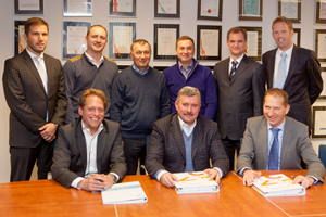 From left to right (back): Mr. Smaal, (Sales Director, Viscon), Mr. Kultenko (Area Manager, Viscon), Mr. Tsishnatti, Mr. Shestakov (both; European Biological Technologies LLC), Mr. Leonov (Director HatchTech Russ LLC), Mr. ter Heerdt (Commercial Director HatchTech). From left to right (front): Mr. de Vos (Managing Director, Viscon), Mr. Pozmogov (Director European Biological Technologies LLC), Mr. Meter (CEO, HatchTech).