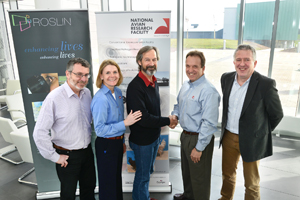 Pictured at the Rosli Institute, from left: Professor Dave Burt - chair of comparative genomics, The Roslin Institute, Dr Christine Daugherty   chief technology officer, Cobb-Vantress Inc., Professor David Hume   director, The Roslin Institute, Dr Mitch Abrahamsen   vice president of research and development, Cobb-Vantress Inc., Professor Pete Kaiser   director of the National Avian Research Facility at The Roslin Institute.