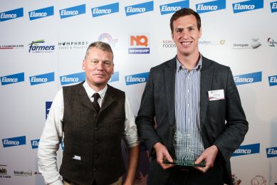 Television presenter Tom Heap presents the Producer of the Year to Donald Seed (right). Photo: Ian Hinchliffe