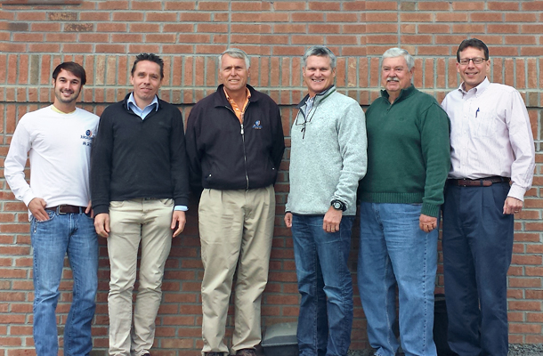 L-R: Dr. Zach Lowman; Bouke Hamminga of Pas Reform; Joe Jurgeliewicz; Steve Warren and Jack Hubbel of NatureForm and Mark Miller at the Shartlesville PA home of Tasty Duck.