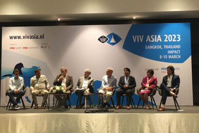 Panelist (left to right): Bob Holtermans, Bert-Jan Roosendaal, Noud Janssen, Jan Wolleswinkel, Prof Dr Jaap A. Wagenaar, Dr Noratat Prachom, Dr Vanida Khumnirdpetch and Tom Prins discussed sustainable protein systems. Photo: Fabian Brockötter