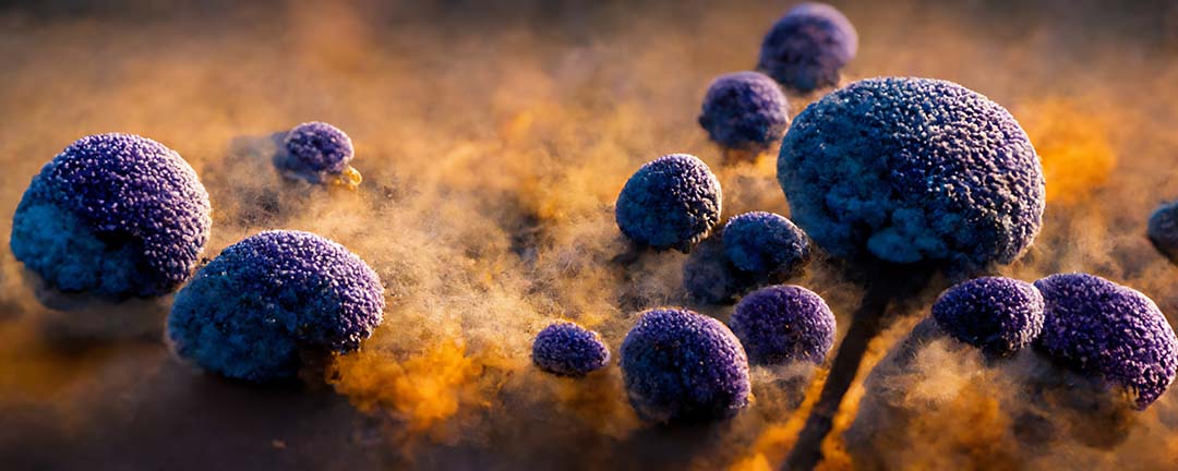 A computer generated image of Aspergillus fumigotus, a fungus involved in the creation of ergot alkaloids.