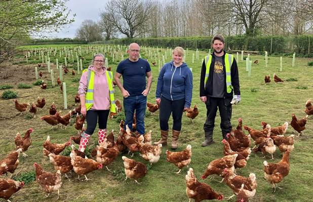 Noble Foods colleagues Zoe Harding-Hubbard, Kriss Brown, Lee Green and Kat Harvey worked among Beckingham Farm’s free-range flock. Photos: Noble Foods