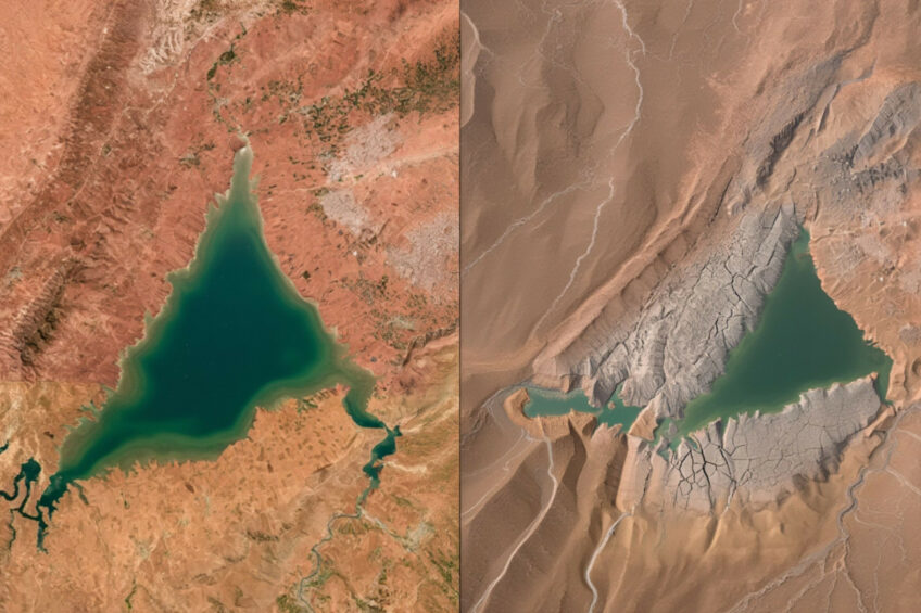 The impact of the drought on Iraq’s Dukan Dam. Image created with the help of AI (Reve.art)
